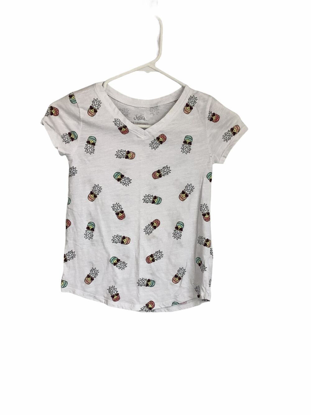 Justice Pineapple Print White V-Neck T-Shirt 10